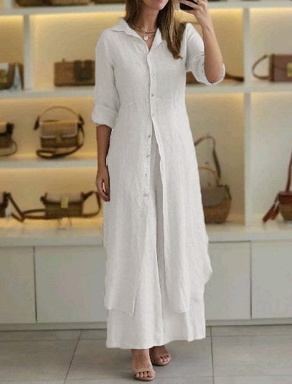Long Button-Up Duster and Pants Set