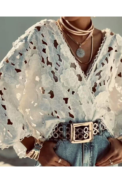 V-Neck Lace Detail Blouse
