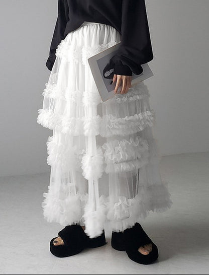 Layered Ruffle Tulle Maxi Skirt