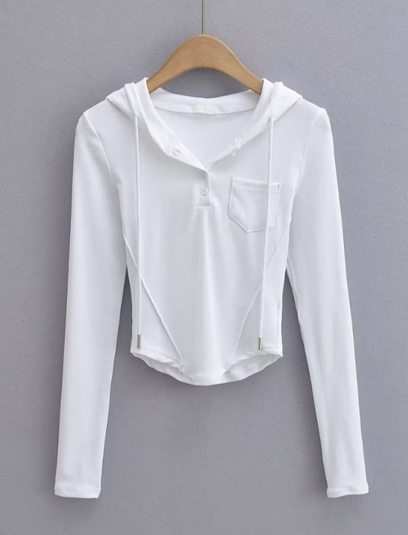 Buttoned Cropped Hoodie