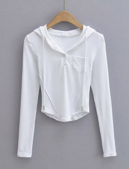 Buttoned Cropped Hoodie