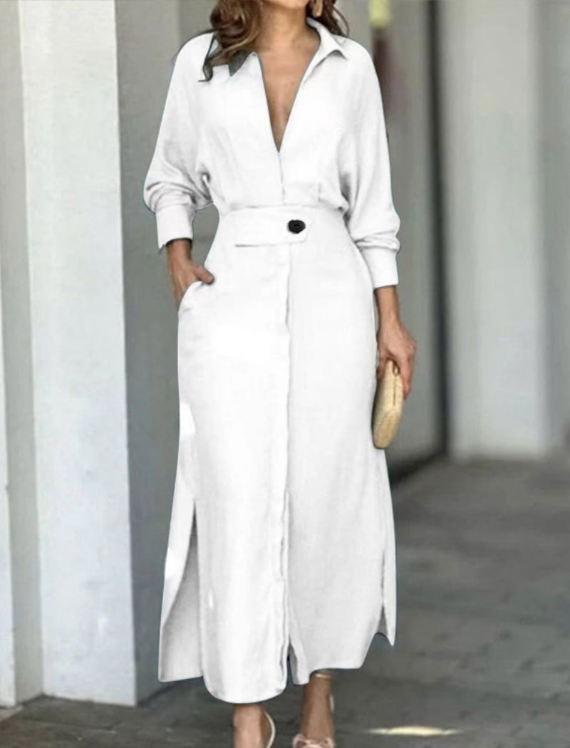 Buttoned Belted Long Shirt Dress