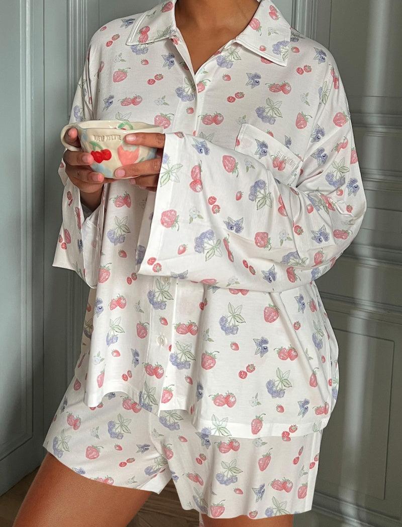 Printed Pajama Set with Buttoned Shirt