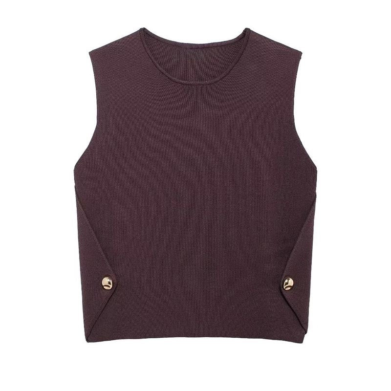 Sleeveless Buttoned Knit Top