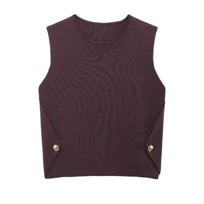 Sleeveless Buttoned Knit Top