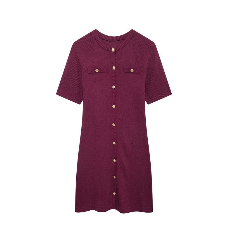 Buttoned Short-Sleeve Mini Dress