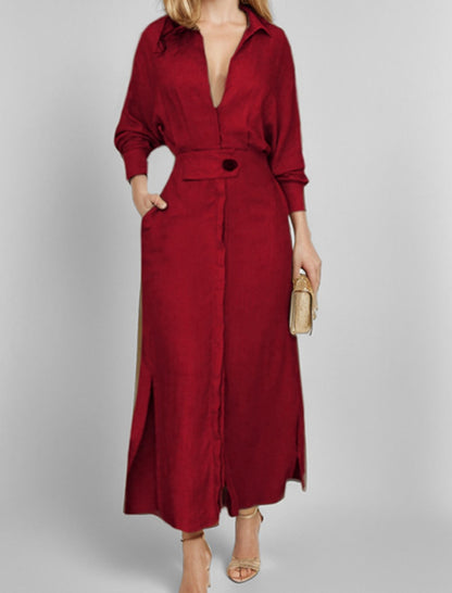 Buttoned Belted Long Shirt Dress