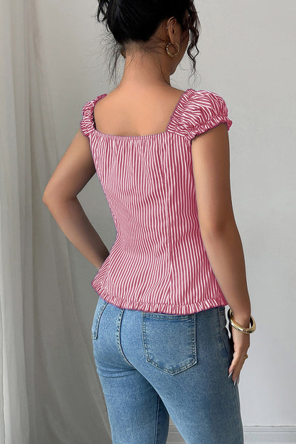 Striped Ruched Sleeve T-Shirt