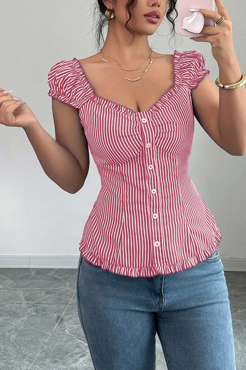 Striped Ruched Sleeve T-Shirt