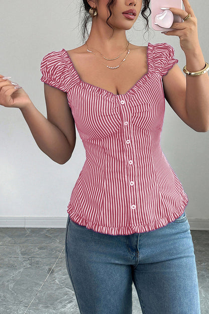 Striped Ruched Sleeve T-Shirt