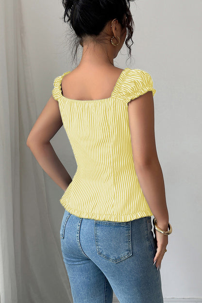 Striped Ruched Sleeve T-Shirt