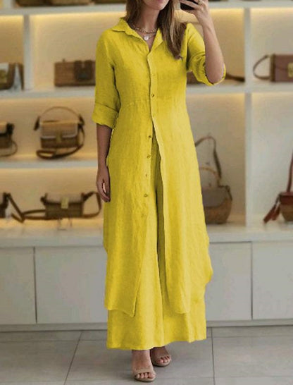 Long Button-Up Duster and Pants Set
