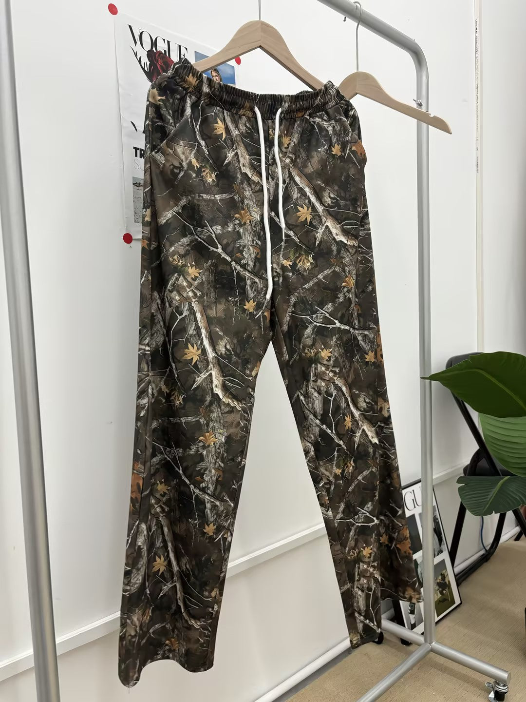 Wide-Leg Camo Printed Drawstring Pants