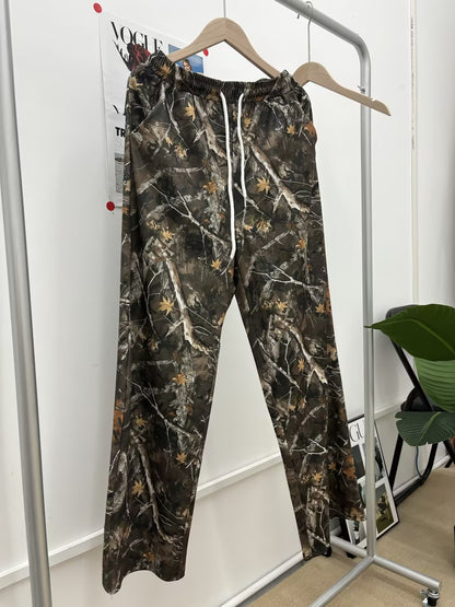 Wide-Leg Camo Printed Drawstring Pants