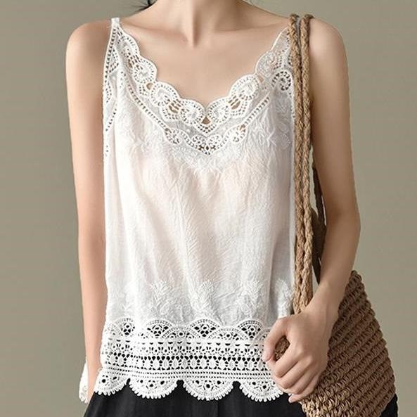 Lace-Trim Cutout Cami Top