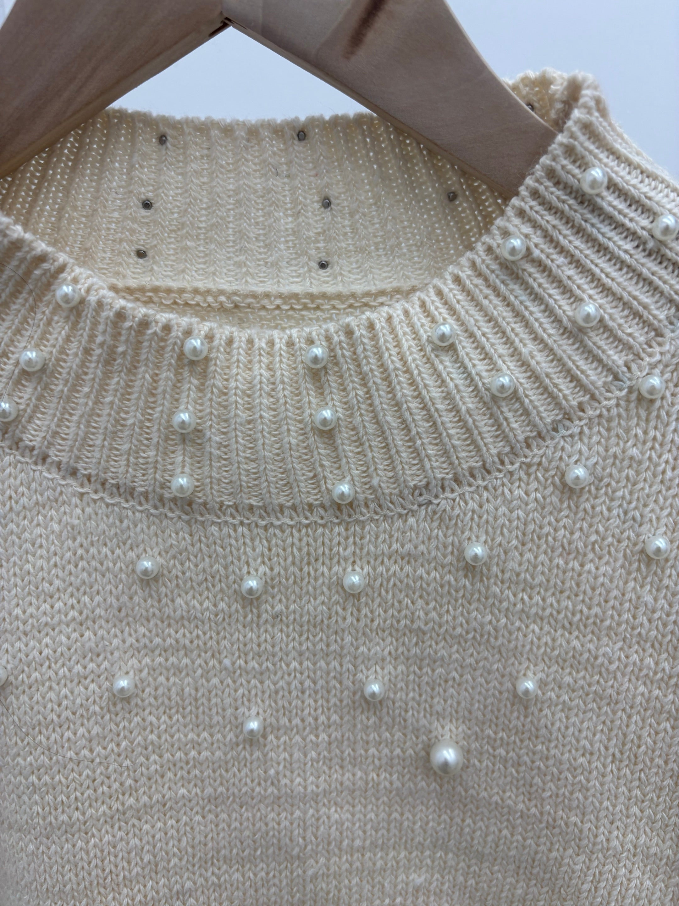 Pearl Embellished Puff Sleeve Sweater