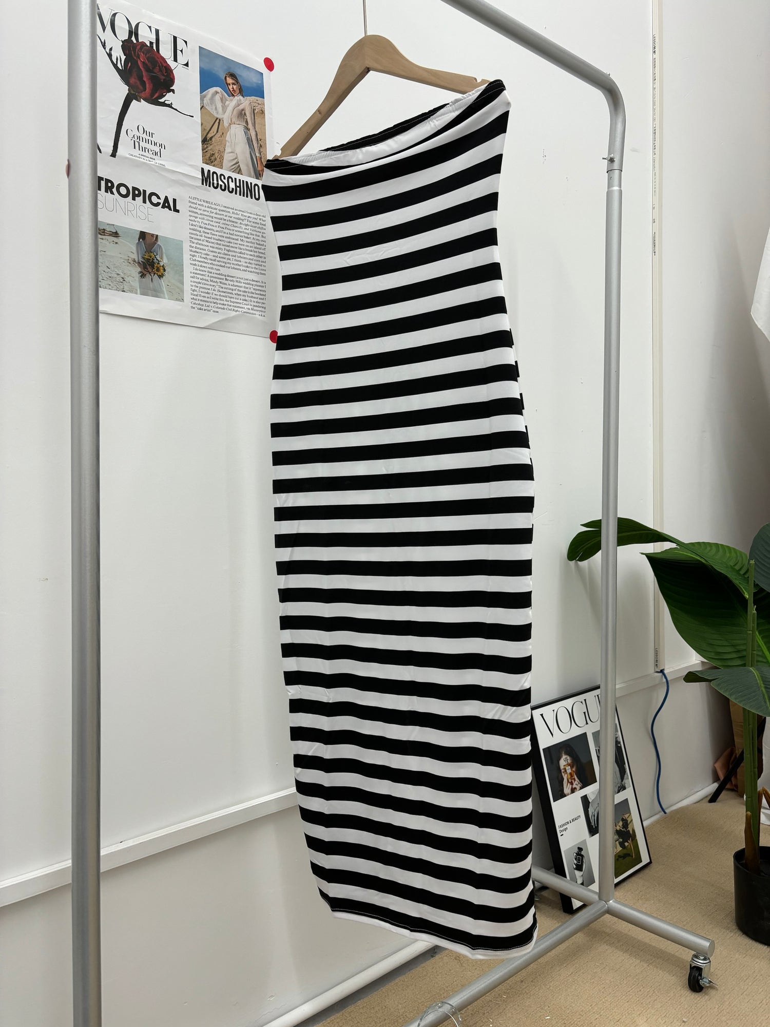 Strapless Striped Split-Hem Maxi Dress